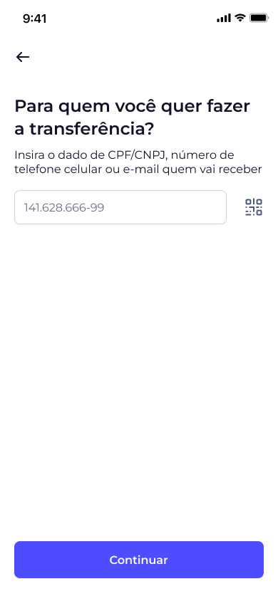 Destinatário — chave Pix preenchida com CPF