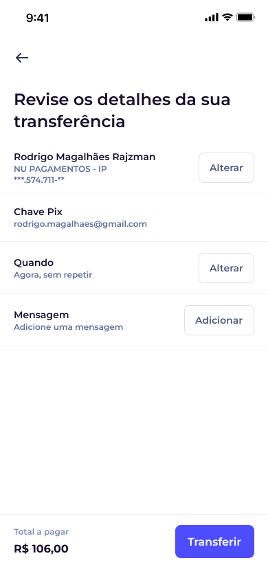 Revisão — dados completos antes de confirmar